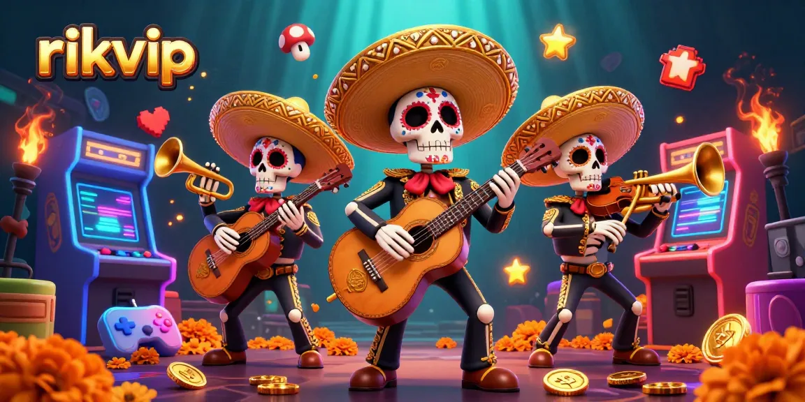 Experience winning at rikvip with vibrant 3D casino illustrations of lively mariachi characters.