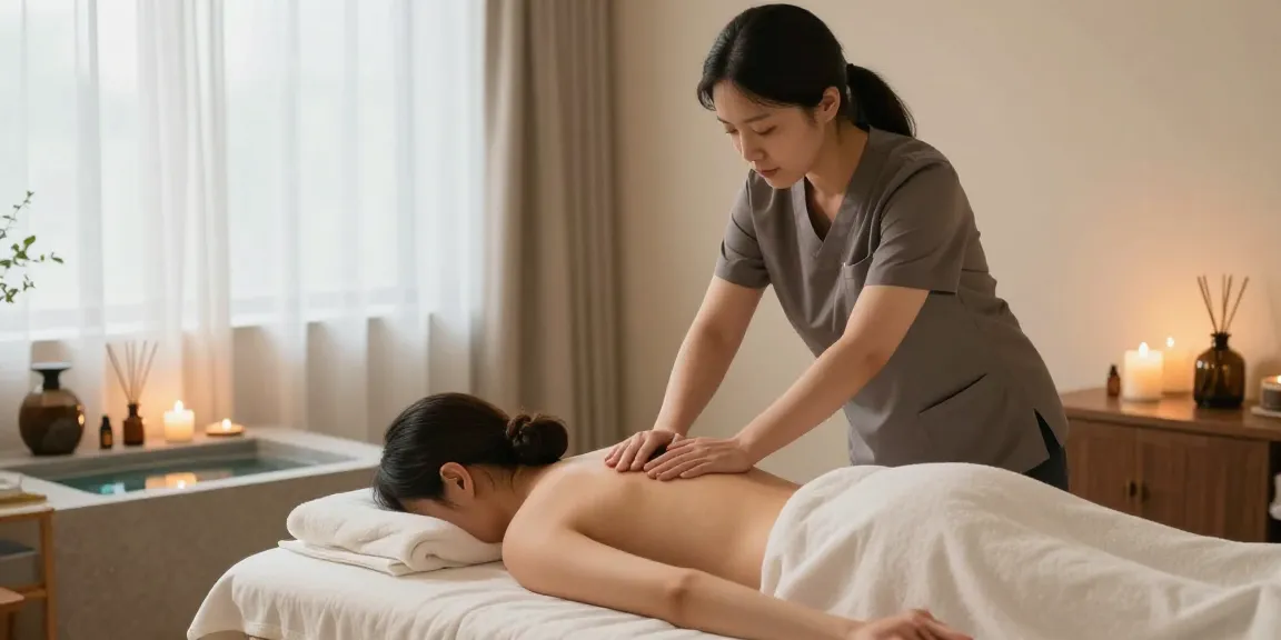 Relaxation during 부천출장안마 service with professional massage therapist in serene home setting.
