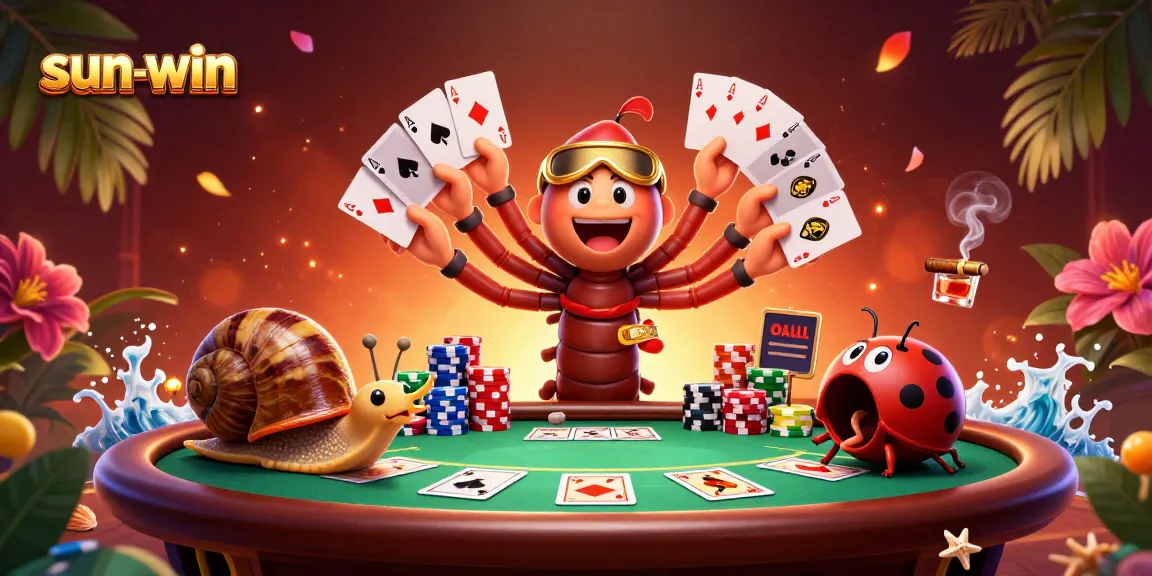 Experience thrilling gameplay at sun-win with vibrant characters and poker elements in a colorful casino scene.
