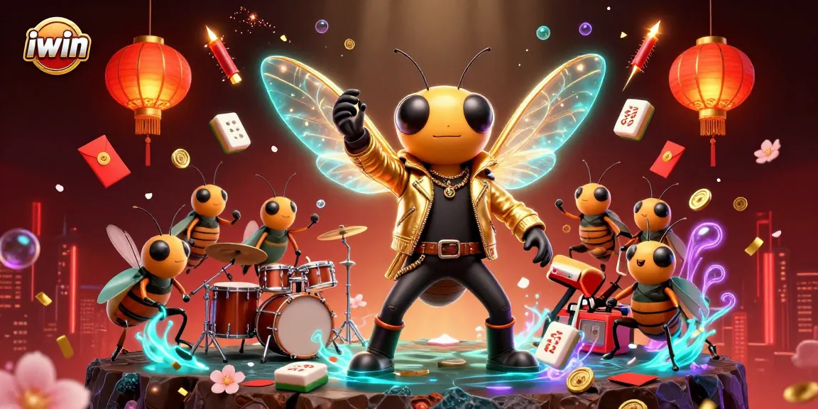 Join the thrilling action with iwin's vibrant 3D casino scene featuring a cicada rock star and dynamic game elements.