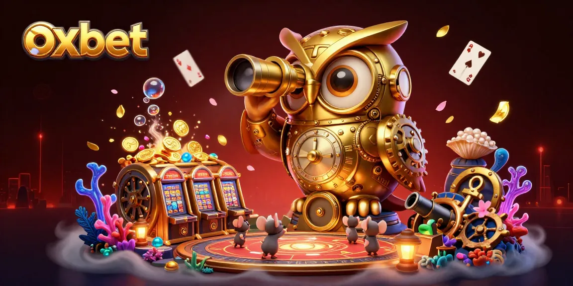 Play slots at oxbet with a clockwork owl overseeing gameplay and underwater treasures.