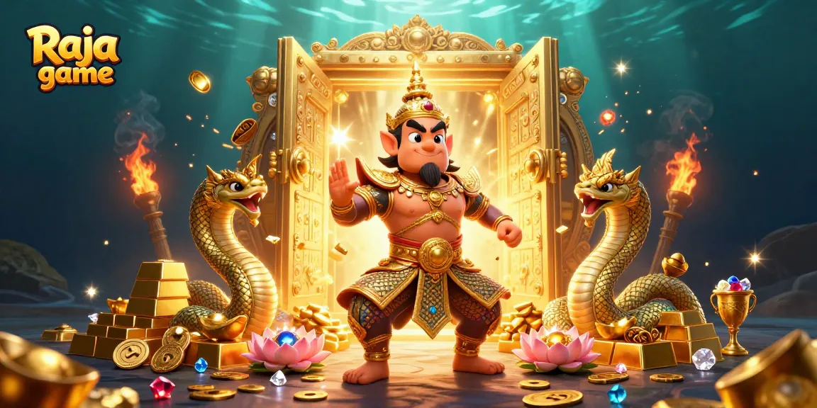 Experience thrilling wins with Raja game, featuring vibrant 3D characters, treasures, and casino elements.