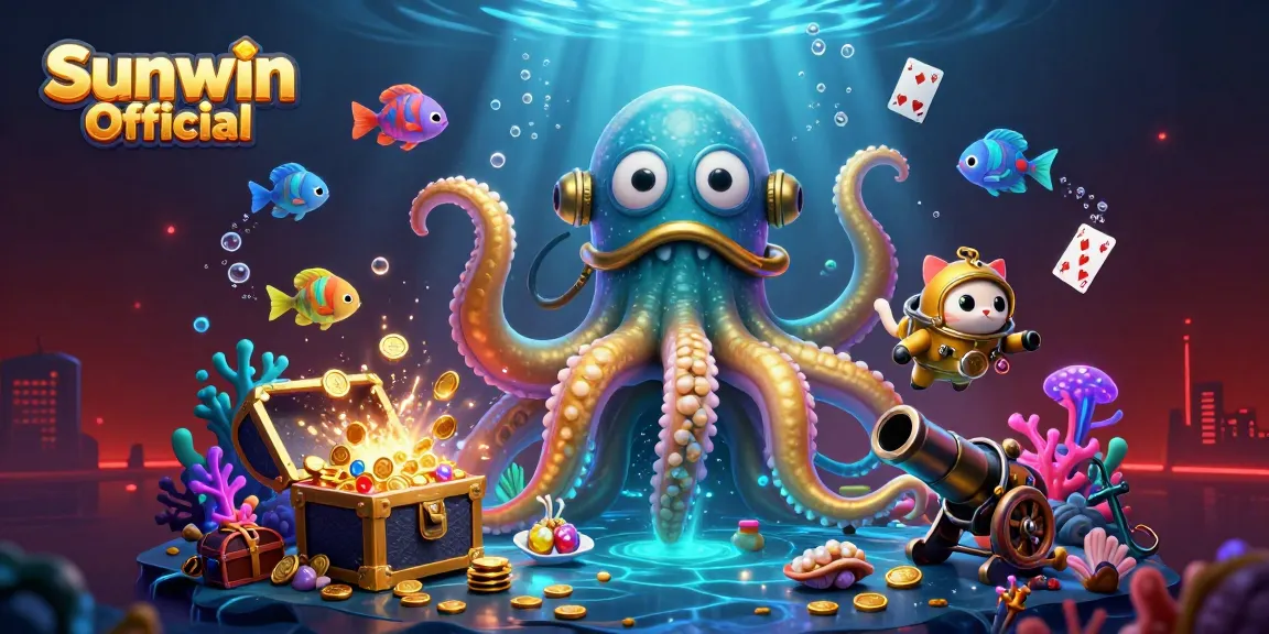 Engage in thrilling gaming experiences at Sunwin Official with a vibrant 3D scene featuring a kraken and deep-sea adventure.