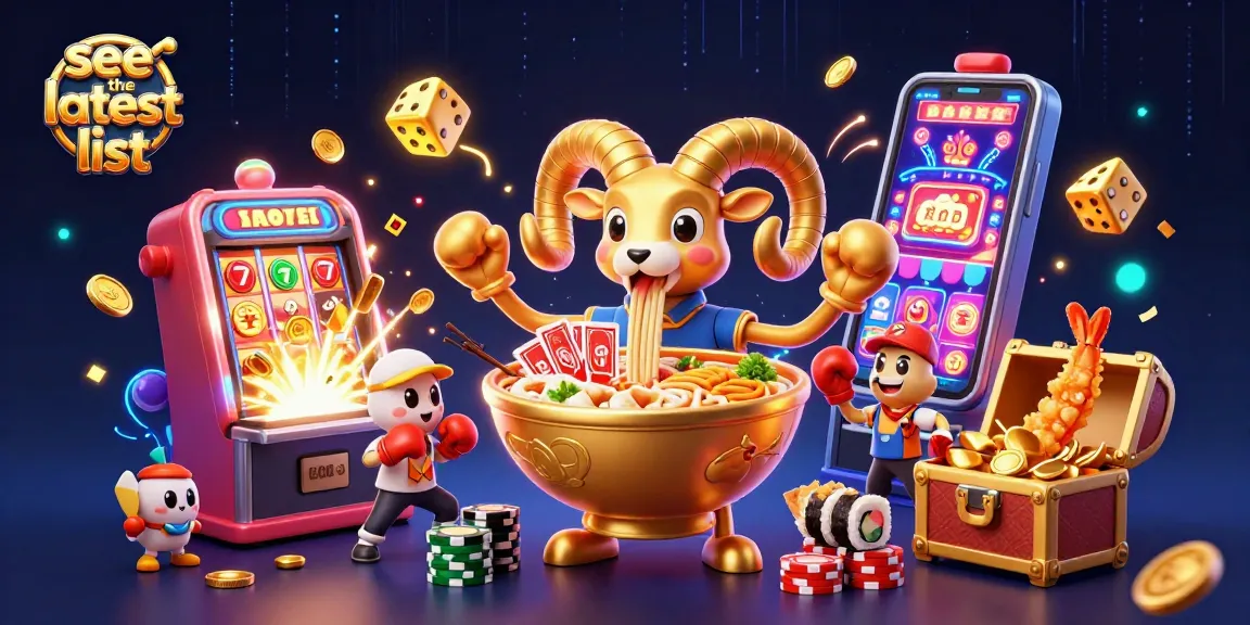 Join the fun with “see the latest list” at an exciting casino-themed illustration featuring cartoon characters.