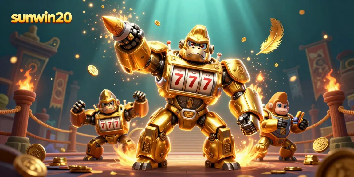 Experience thrilling gameplay with sunwin20's 3D gaming adventure featuring a golden gorilla mech.