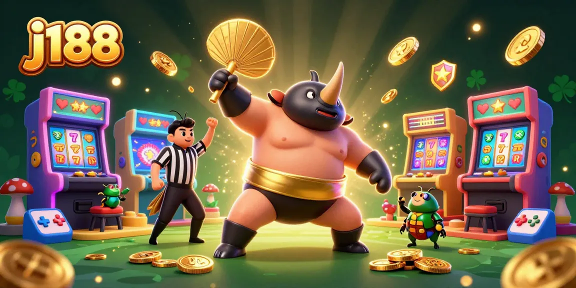Experience exciting slots with j188's colorful 3D casino illustration featuring engaging characters.
