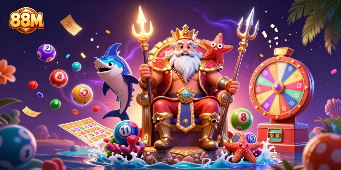 Experience the excitement of 88M with Neptune and vibrant gambling elements in a lively casino scene.