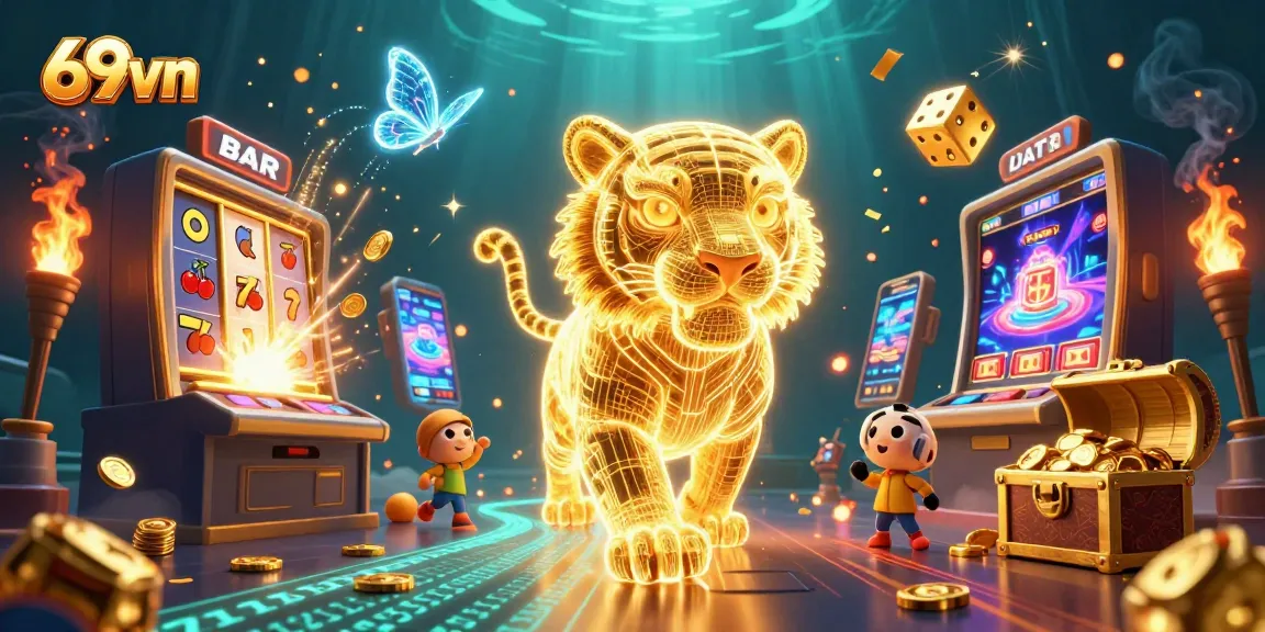Win big with 69vn in this captivating digital casino scene filled with excitement and lights.