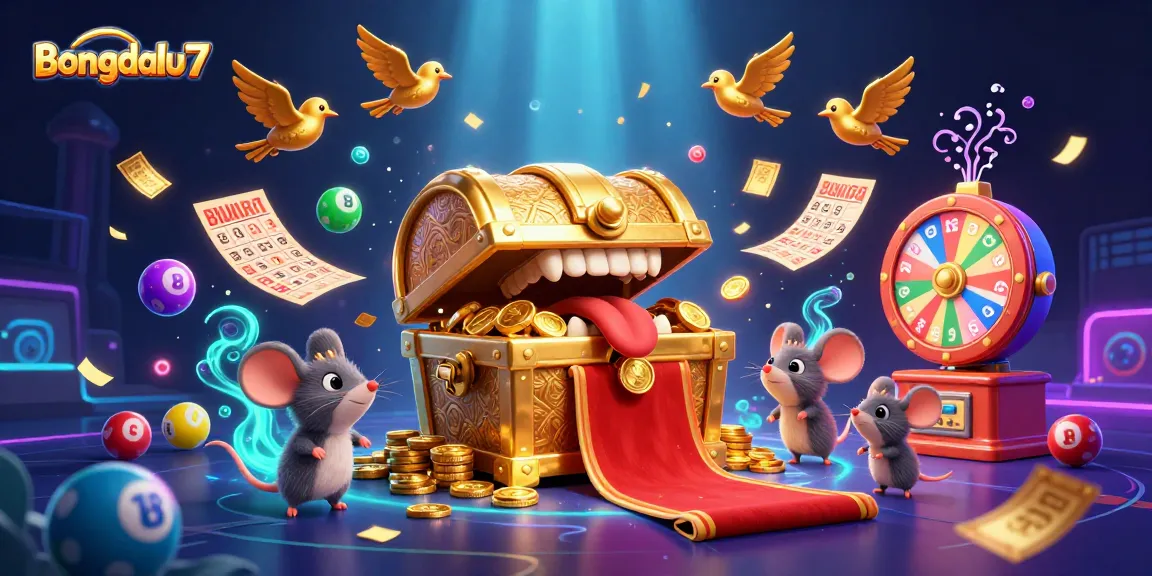 Bongdalu7 engages players with a vibrant lottery scene, featuring dynamic lottery balls and money rain.