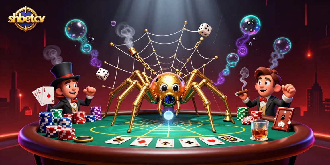 Engage in thrilling gaming at shbetcv, where a steampunk spider spins golden webs and poker excitement.