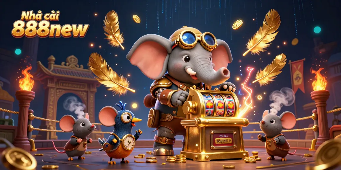 Engage with Nhà cái 888new in a vibrant, dynamic 3D casino scene full of excitement and gaming elements.
