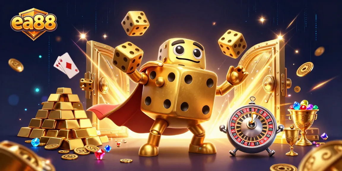 ea88 unleashing vibrant gaming energy with massive golden dice golem and treasure elements