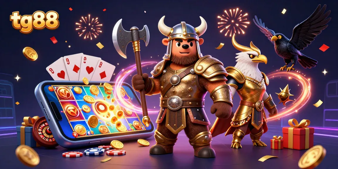 Experience exhilarating gaming at tg88 with Viking and Valkyrie battling beside vibrant slot games.