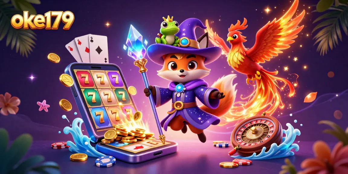 Experience the thrill of oke179 as the mystical wizard fox, phoenix, and enchanted frog create a vibrant casino atmosphere.