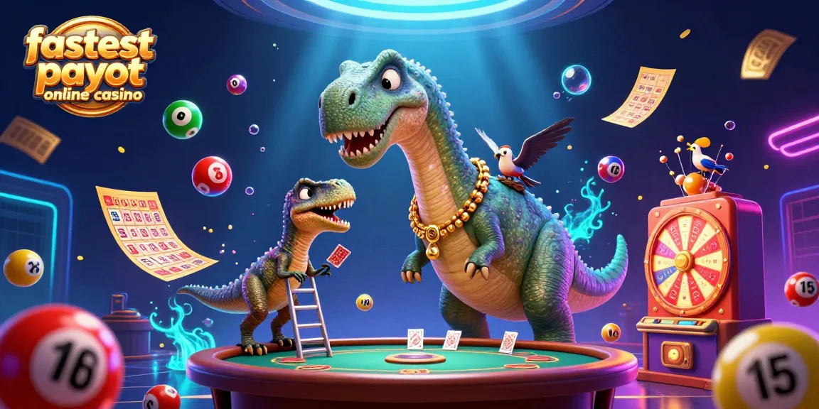 Engaging illustration of a brontosaurus at a casino, representing the fastest payout online casino.