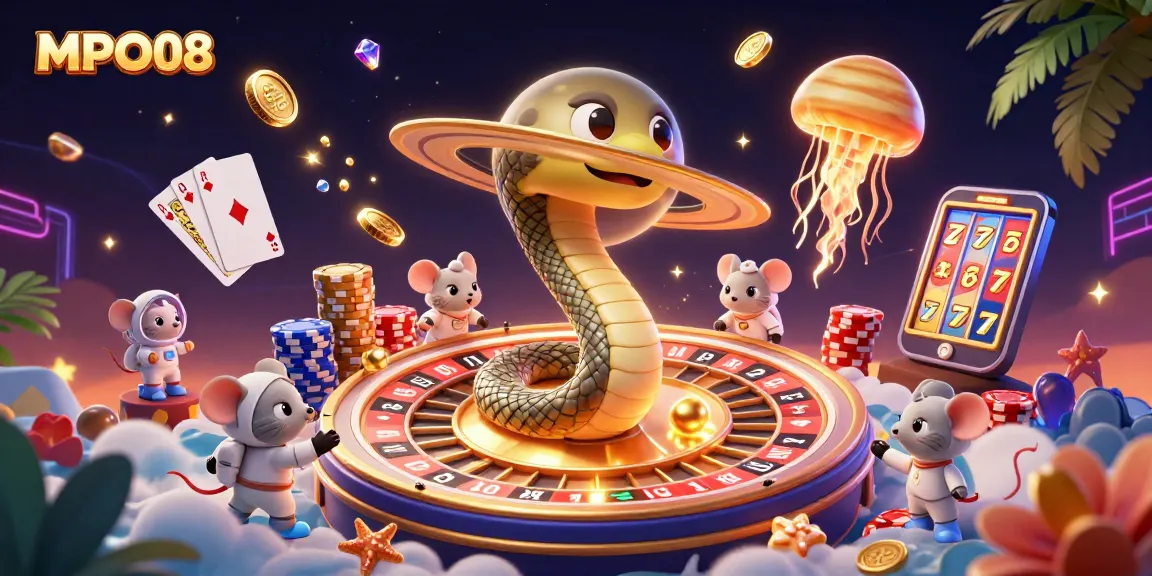 MPO08 brings excitement with 3D cartoon snakes and space mice betting on a cosmic roulette wheel.