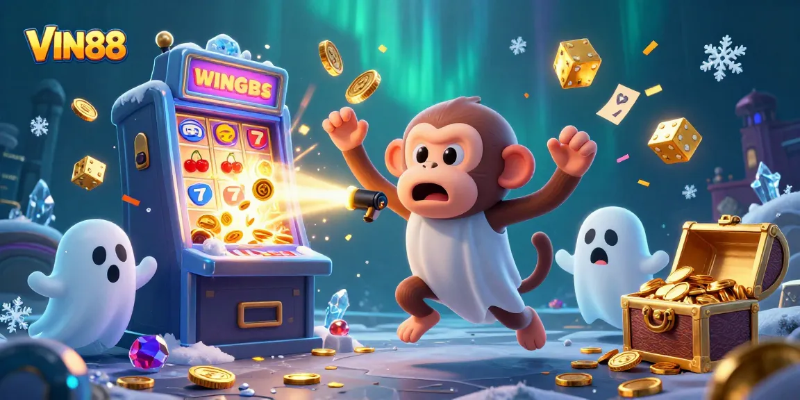Experience winning strategies at VIN88 with an animated 3D casino scene featuring vibrant golden coins and slots.