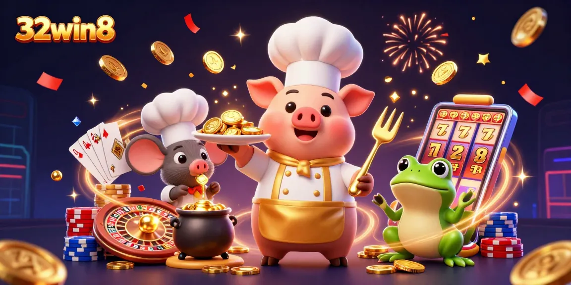 Experience excitement at 32win8 with vibrant casino characters celebrating big wins and dynamic gaming elements.