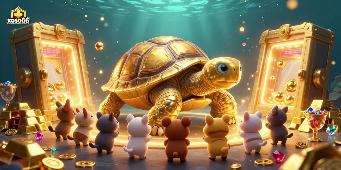 xoso66 invites players to experience thrilling casino adventures with vibrant golden treasures and a lively pinball tortoise