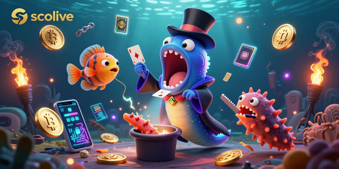 Experience exciting gambling with socolive's vibrant underwater casino scene filled with animated characters and crypto elements.