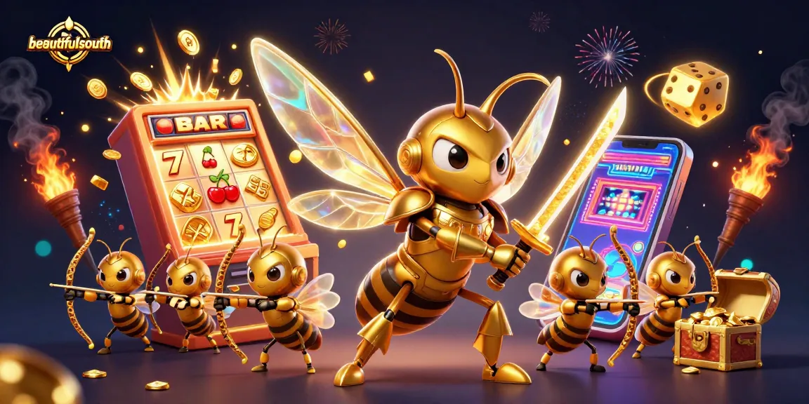 Experience thrilling gameplay at beautifulsouth with our golden hornet in a vibrant casino scene!