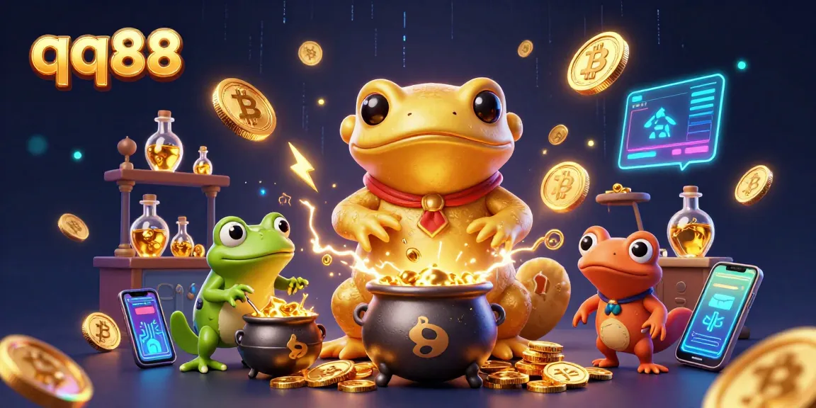 Experience thrilling gameplay with qq88 in a vibrant 3D animated casino scene featuring gold coins and crypto elements.