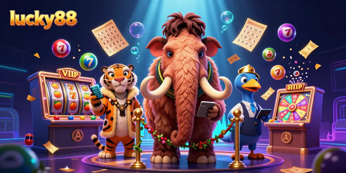 Experience the thrill of lucky88 with a vibrant casino scene featuring exciting slot elements and colorful lottery games.