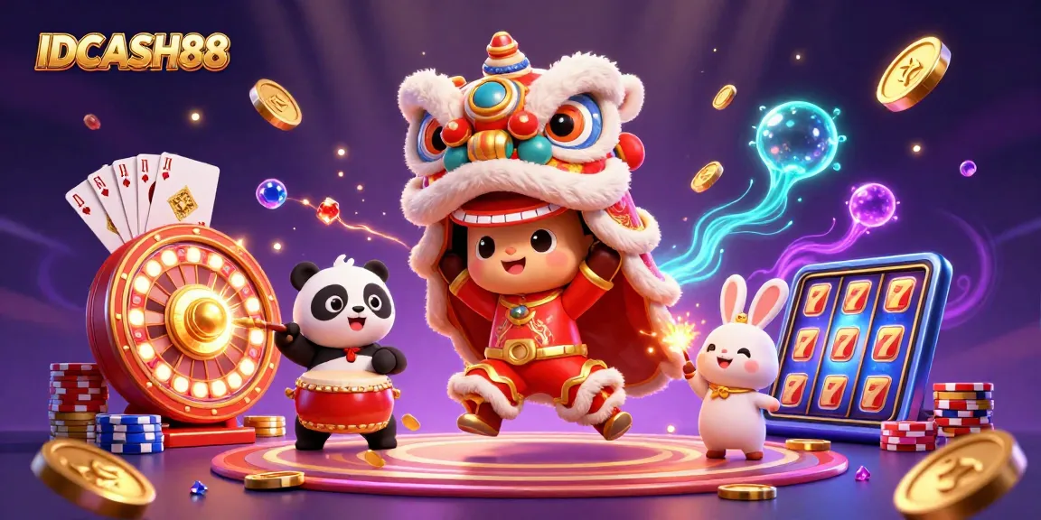Engage with the thrilling world of IDCASH88 through a vibrant 3D casino-themed illustration showcasing exciting elements.