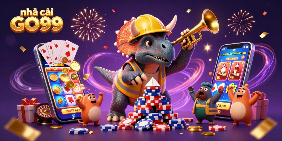 nhà cái GO99 celebrates with a vibrant 3D casino scene showcasing gaming adventures.