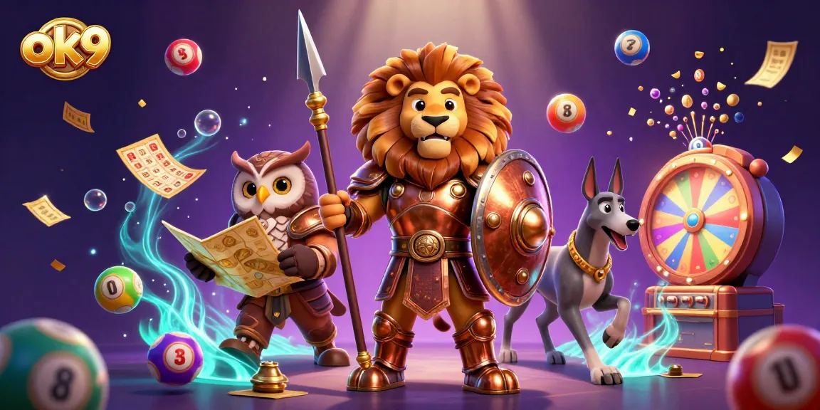 Experience exciting action with ok9's illustrated casino adventure featuring vibrant game elements.