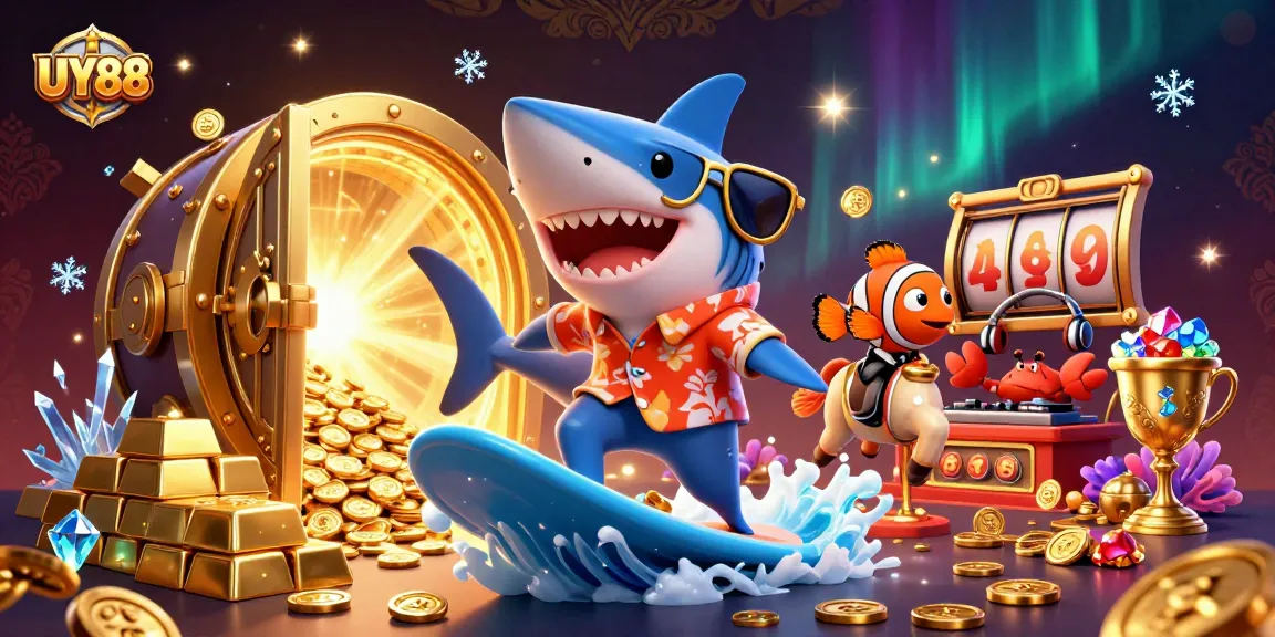 Experience UY88's exciting gambling world with a vibrant 3D casino-themed illustration.