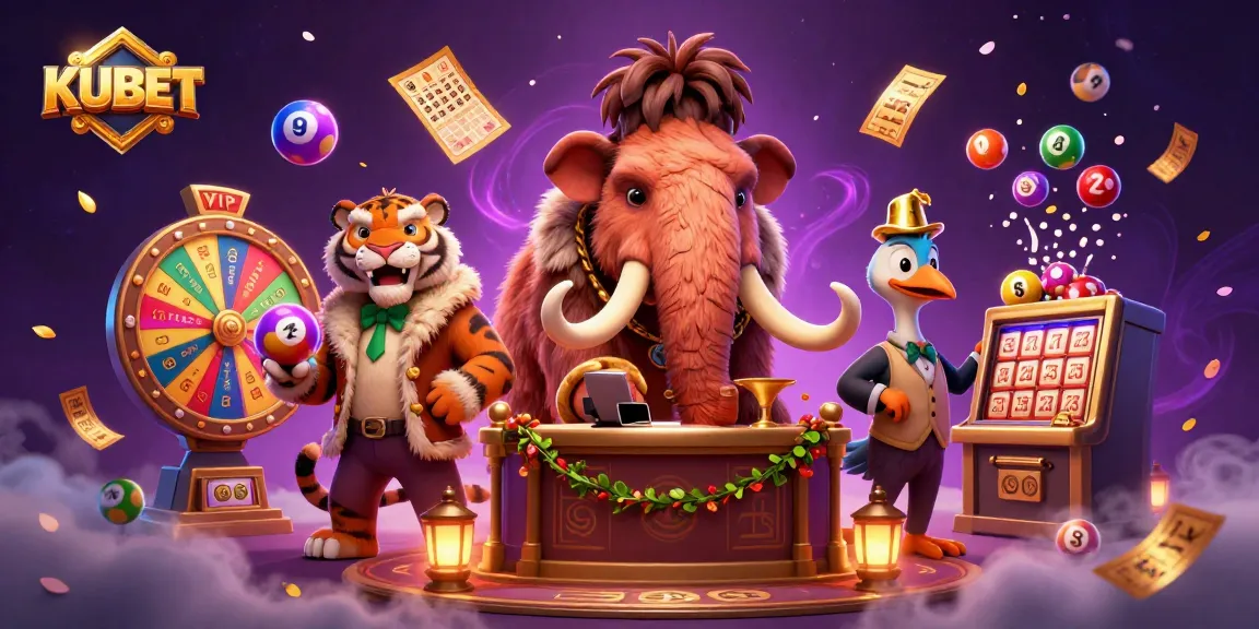 KUBET highlights casino security with a woolly mammoth bouncer checking IDs while a saber-tooth VIP enters.