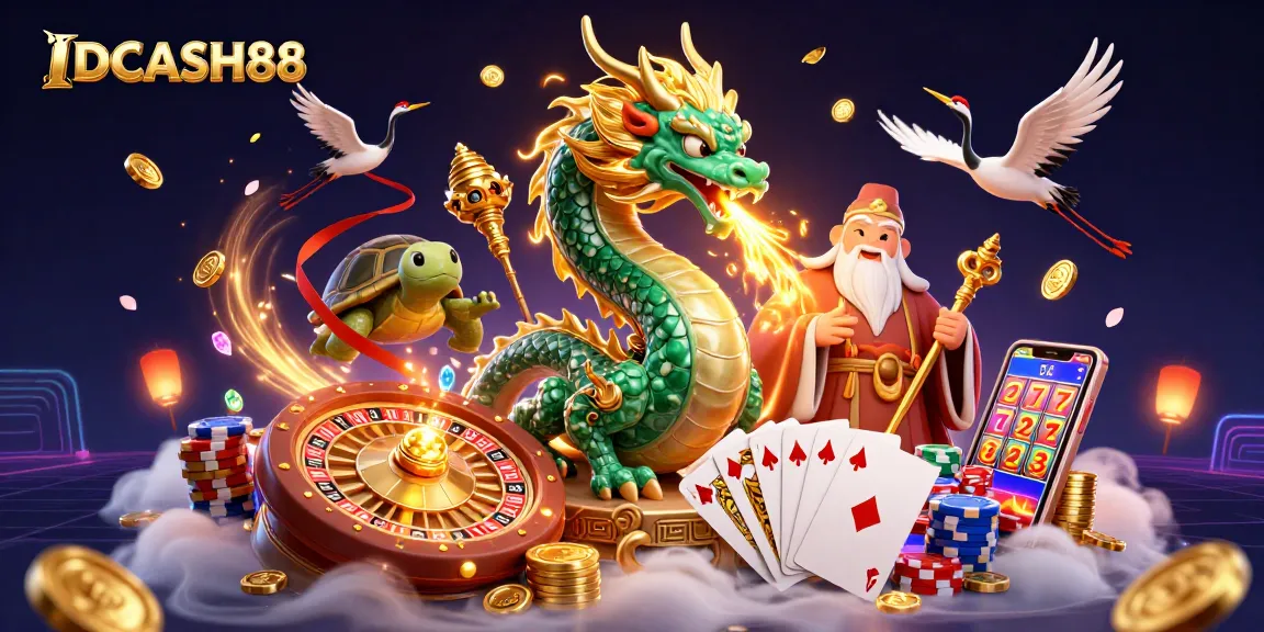 Engage in thrilling gameplay on IDCASH88 with golden coins, vibrant characters, and exciting casino elements.