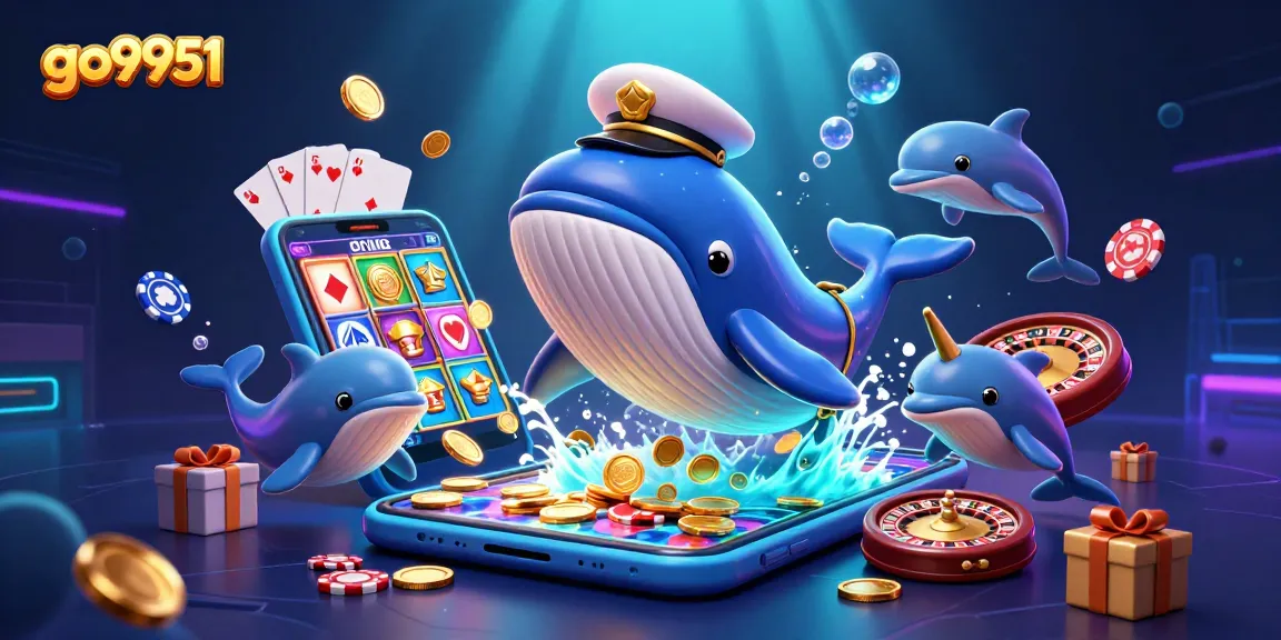 Engage with go9951 in a vibrant 3D casino world featuring playful dolphins, golden coins, and dynamic game elements