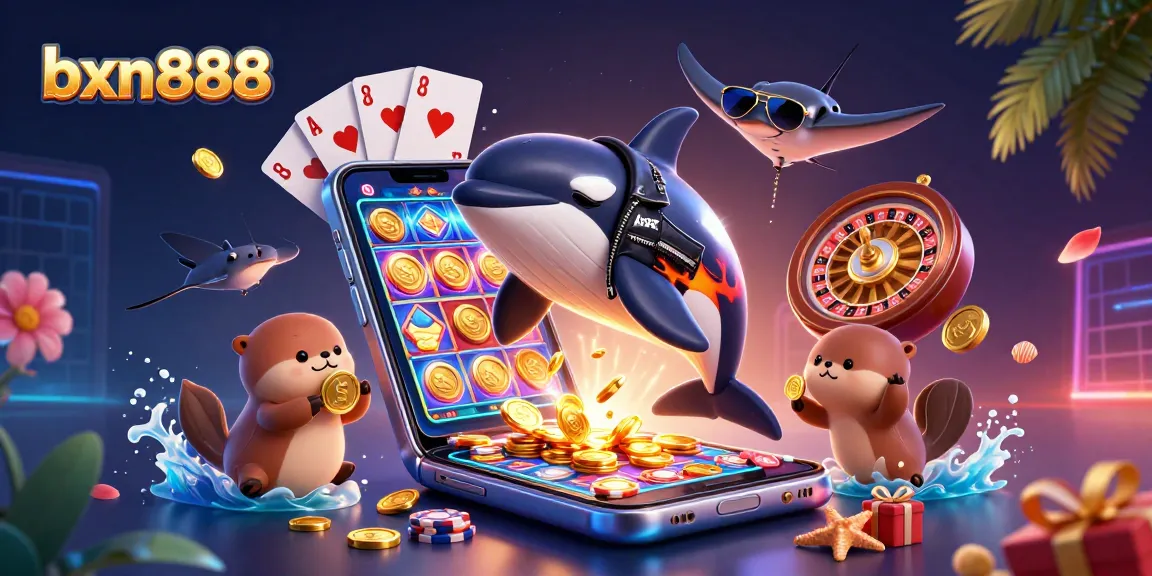 Experience the excitement of bxn888 with a vibrant 3D casino scene featuring engaging characters and dynamic game elements.