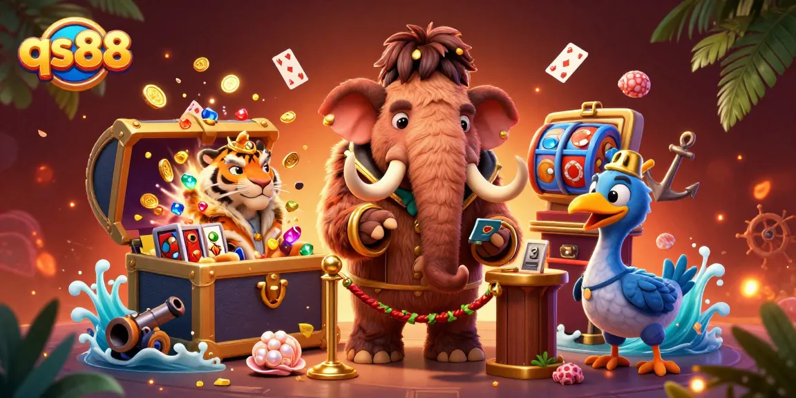 Experience the excitement of qs88 with a vibrant casino scene featuring unique characters and underwater treasures.