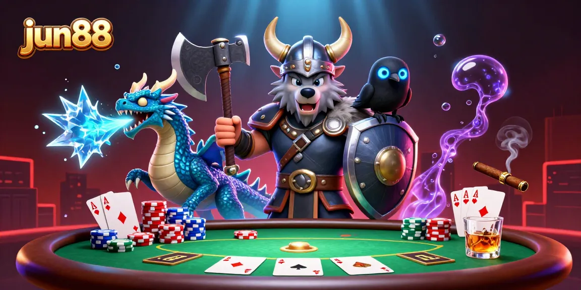 Experience thrilling poker action at jun88 with a fearless Viking and his dragon companions.