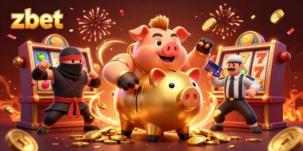 Experience vibrant gaming action with zbet's golden piggy bank sumo, a wallet ninja, and a credit card samurai.