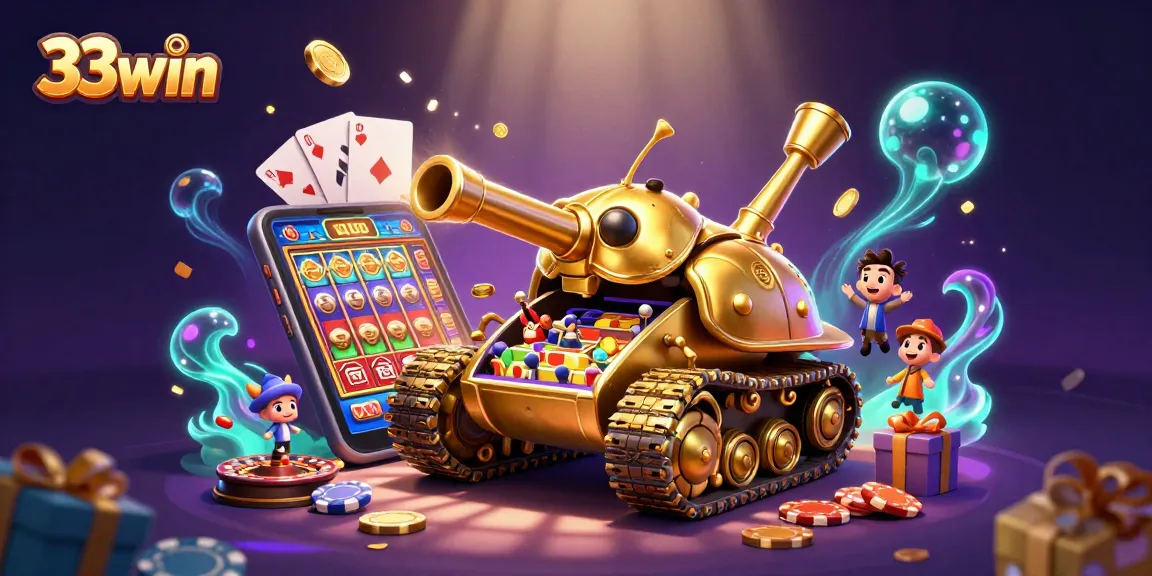 Experience thrilling gaming at 33win with vibrant visuals of a golden beetle tank casino adventure.