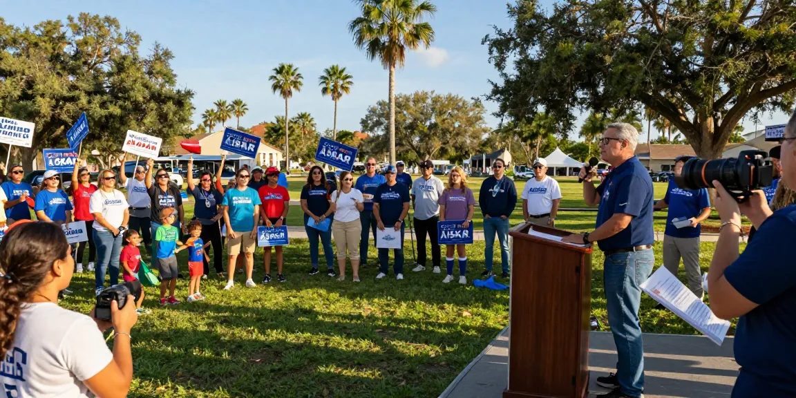 Casey Askar speaking at a community rally in Florida, engaging voters.