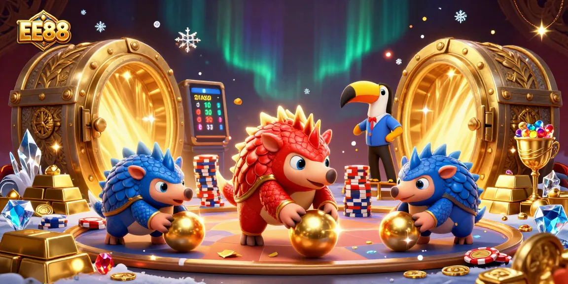 EE88 pangolins compete in a lively casino scene filled with treasures and action.