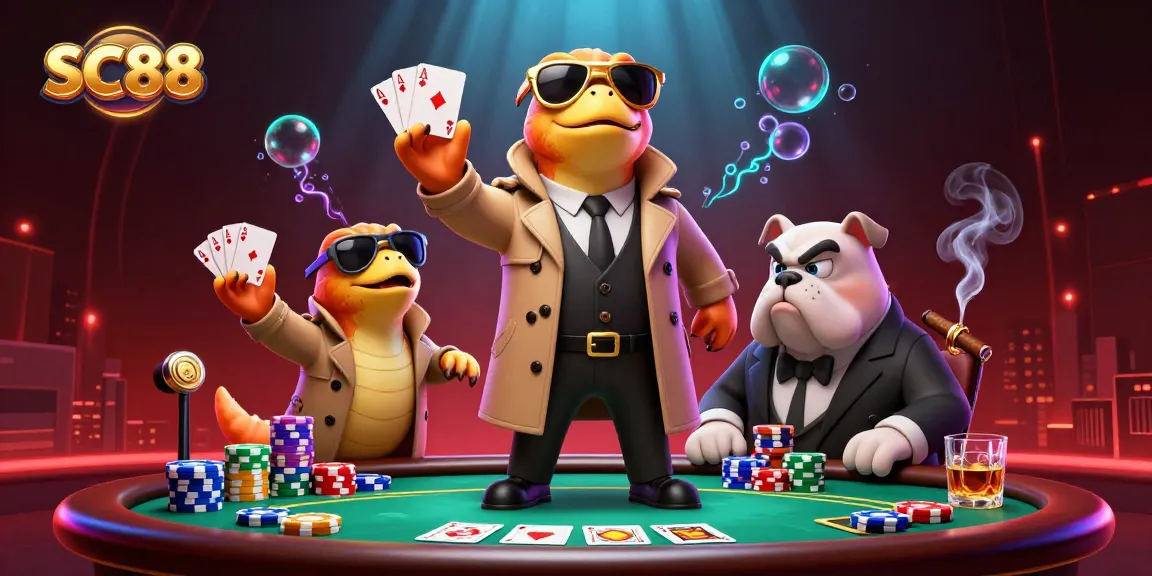 SC88 raptors in a trench coat entering a VIP lounge with poker elements.