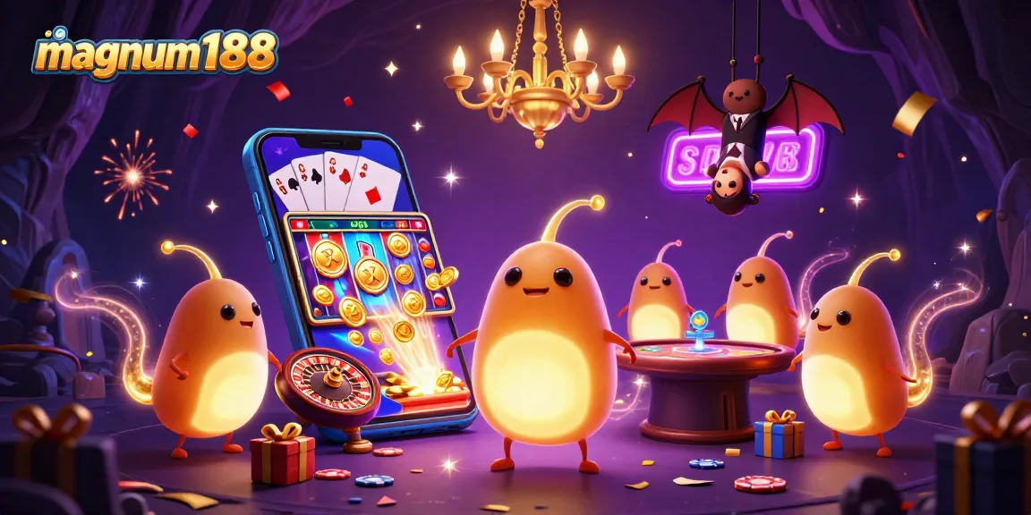 Experience the excitement of magnum188 as glowworms illuminate a vibrant cave casino scene.