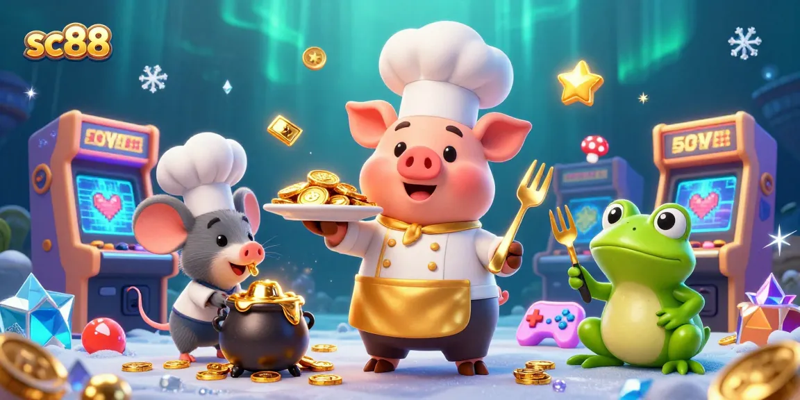 Experience winning strategies with sc88 at a vibrant casino scene featuring critters and gold.