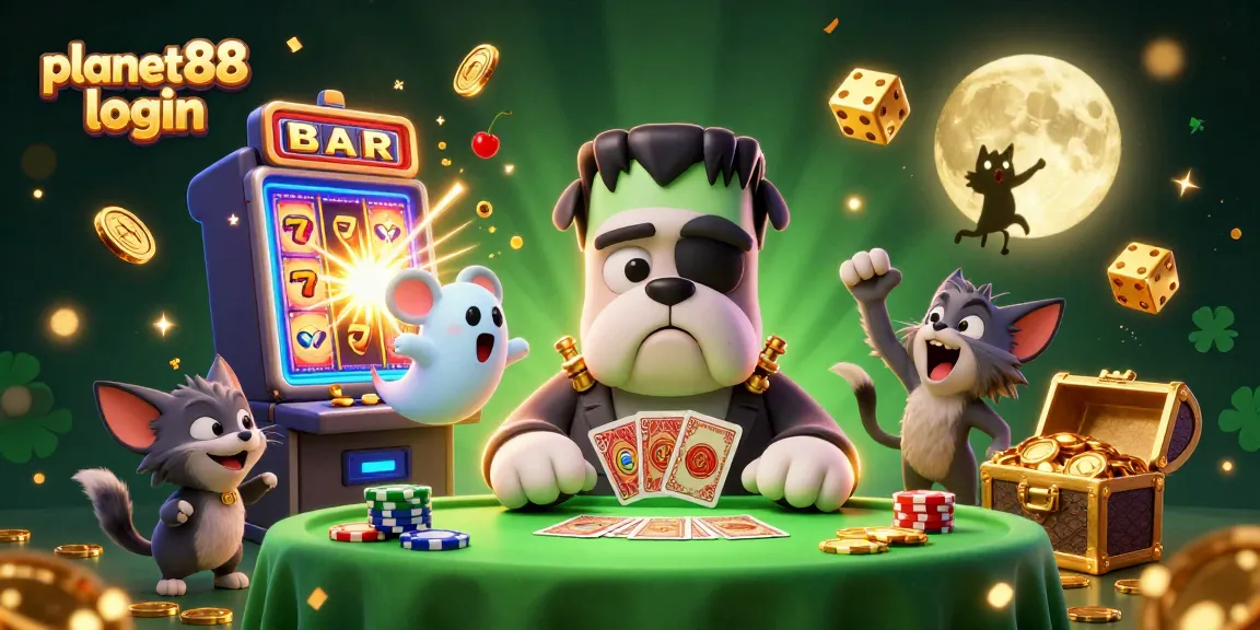 Win big with exciting games at planet88 login featuring colorful slot symbols and lively casino characters.