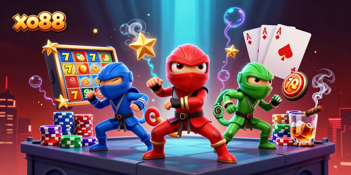Experience thrilling slot action with xo88's chameleon ninjas lighting up the casino scene.