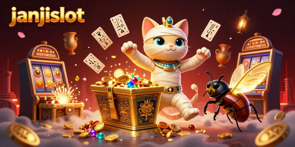 Experience thrilling jackpots and bonuses at janjislot with this vibrant casino scene illustration.