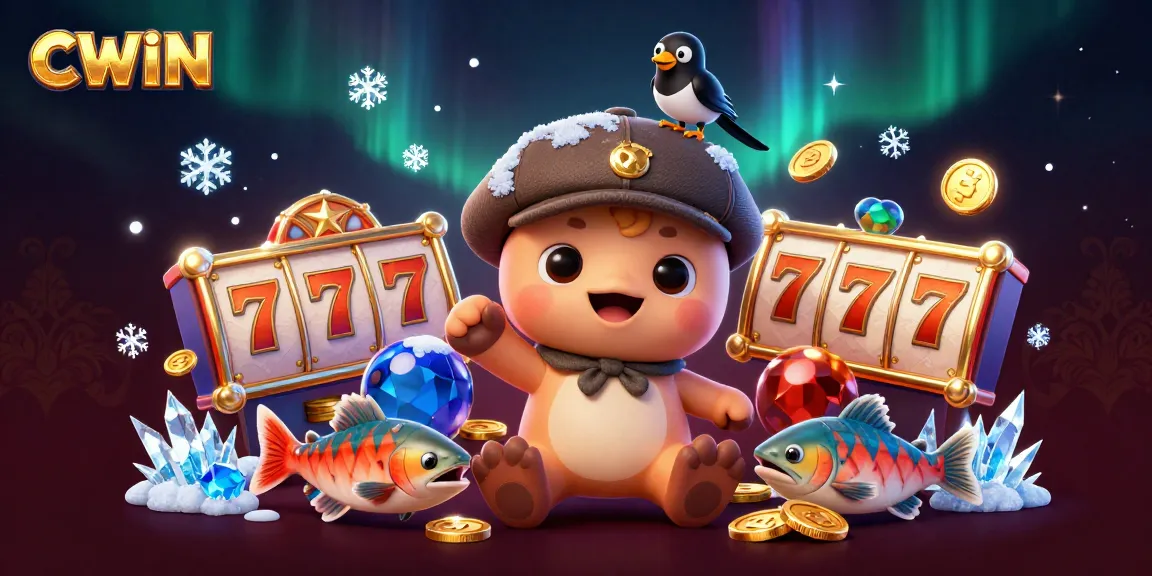 CWIN showcases a playful cartoon scene with Nessie and slot machine elements, perfect for gamers.