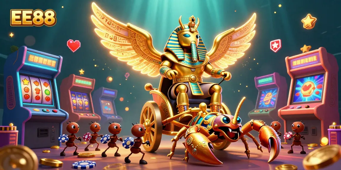 Experience thrilling action with EE88 in this vibrant casino-themed 3D illustration.