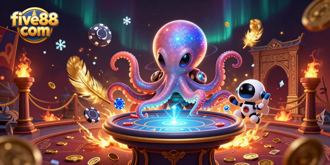Engage with five88 com in an energetic alien poker scene featuring vibrant cosmic elements.
